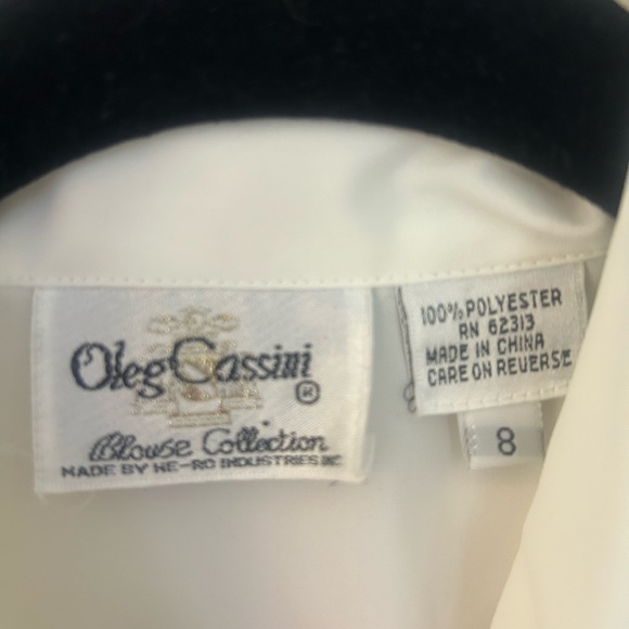 Vintage 1980s Oleg Cassini White Blouse with Multicolor Sequin Collar - Picture 3 of 7